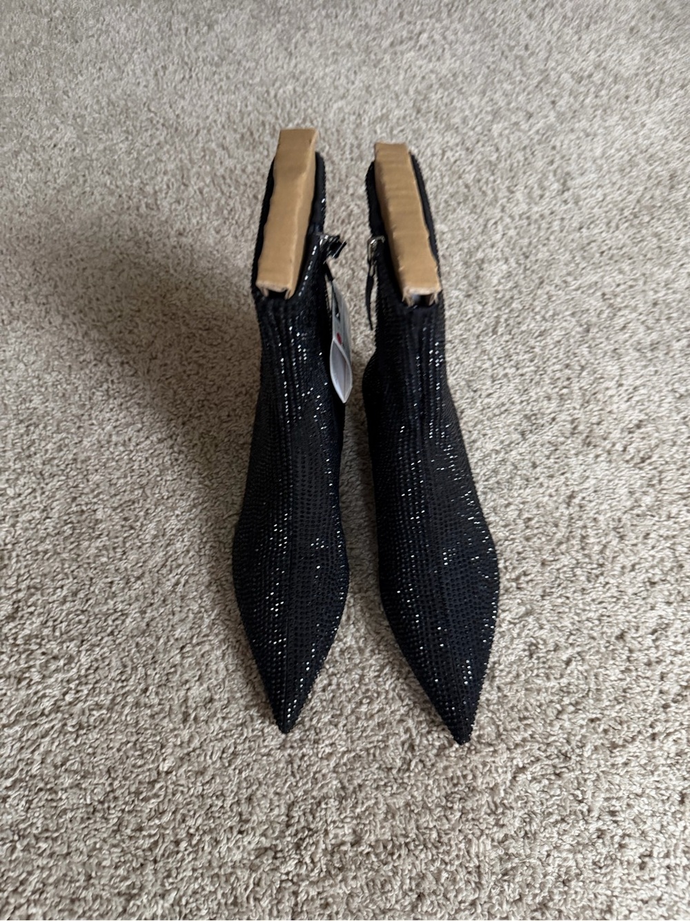 Zara Black Crystal-Embellished Pointed Ankle Boots